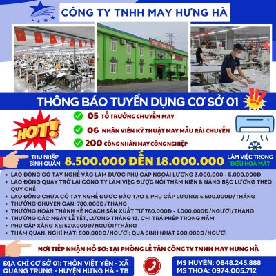 tuyển dụng công ty TNHH May Hưng Hà